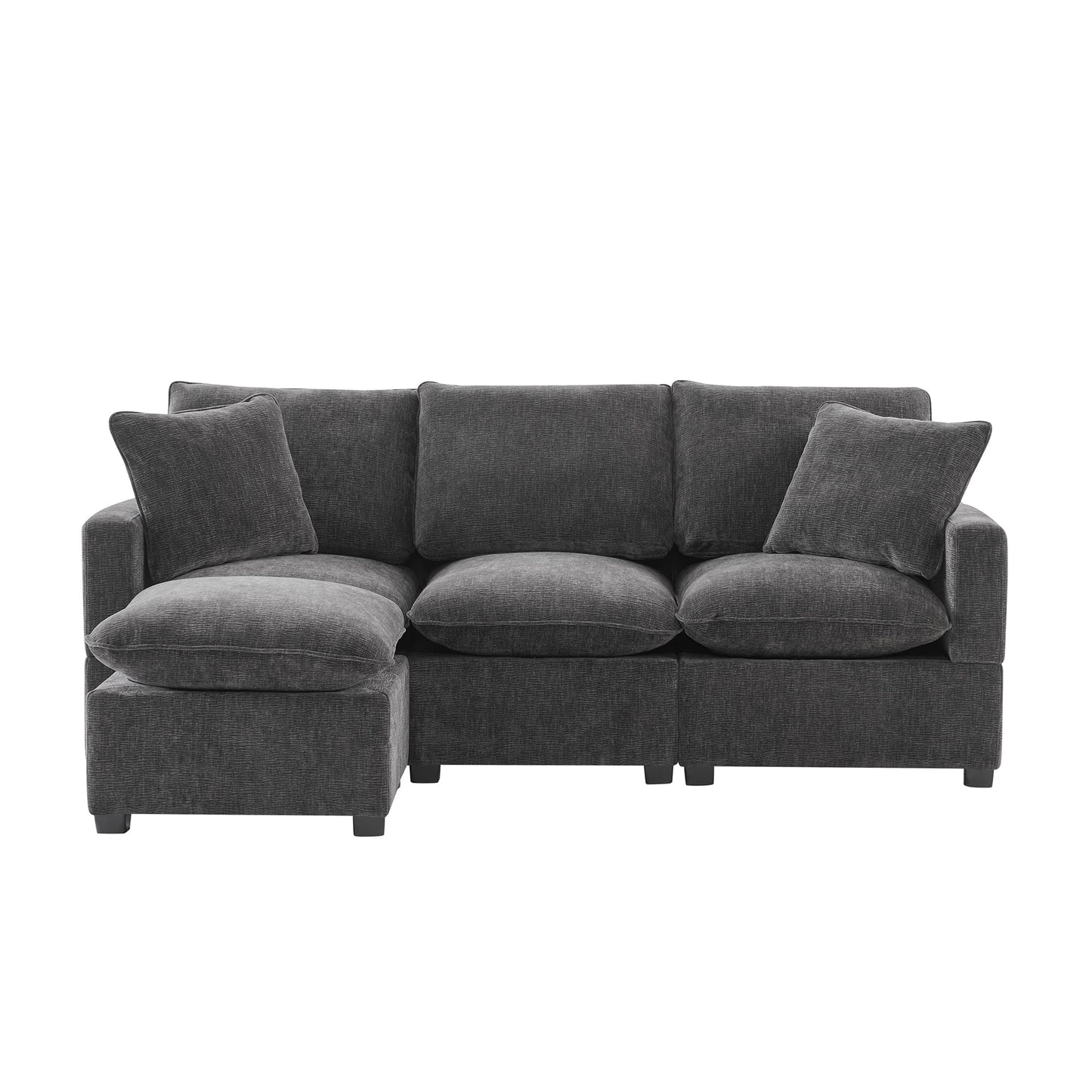 MONDAWE Modern Modular Sofa 4 Seat Chenille Sectional Couch Set with 2 Pillows Included