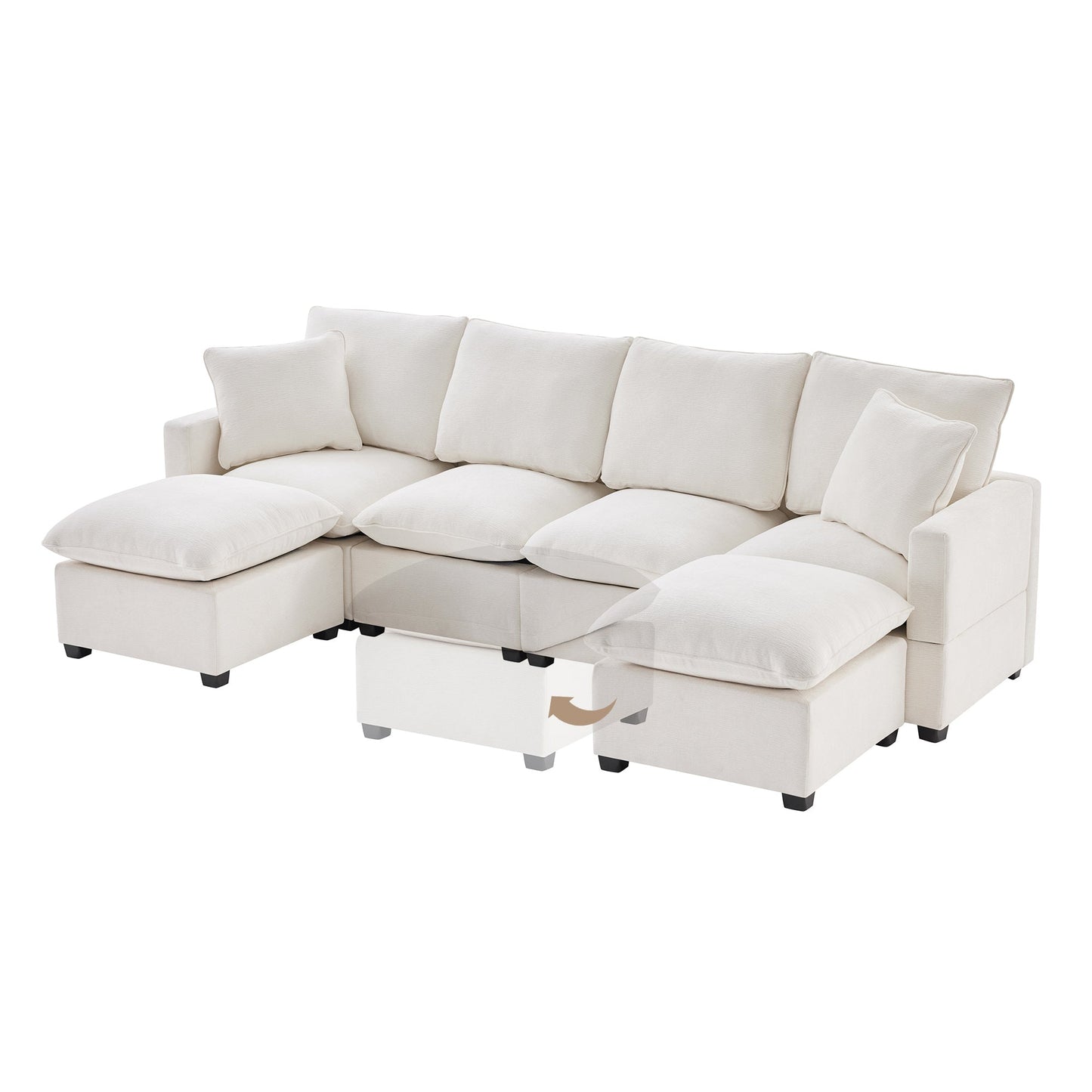 MONDAWE Freely Combinable U Shape Modular Sofa 6 Seat Chenille Sectional Couch Set with 2 Pillows Included