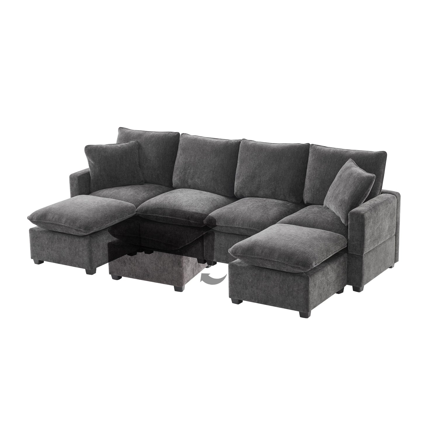 MONDAWE Freely Combinable U Shape Modular Sofa 6 Seat Chenille Sectional Couch Set with 2 Pillows Included