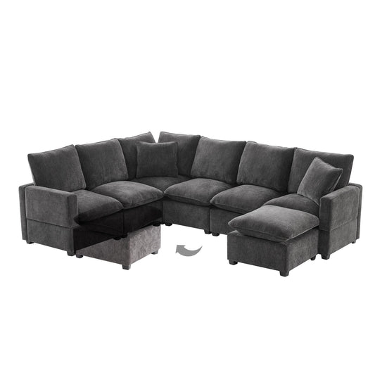 MONDAWE Modern U Shape Modular Sofa 7 Seat Chenille Sectional Couch Set with 2 Pillows Included Freely Combinable Indoor Funiture