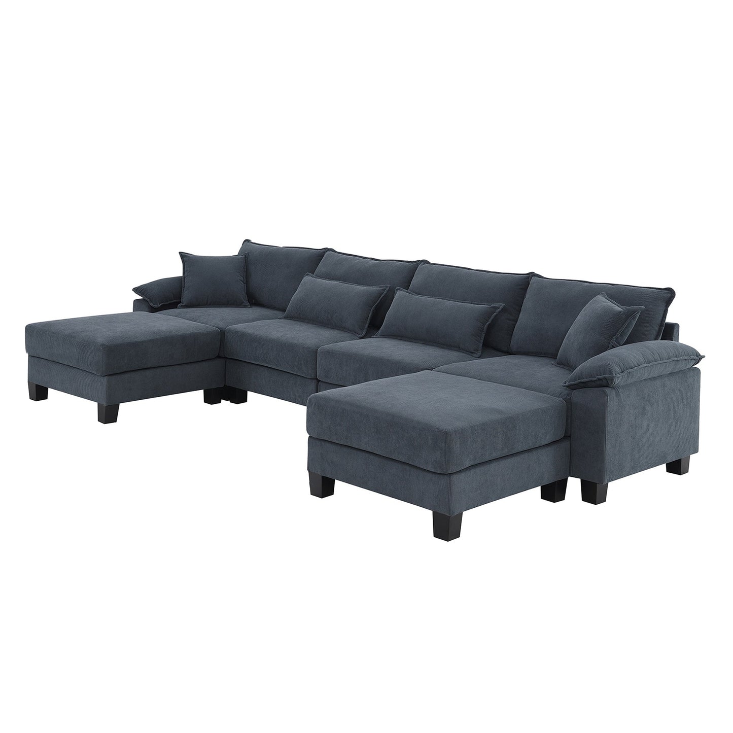 MONDAWE Corduroy Modular Sectional Sofa U Shaped Couch with Armrest Bags 6 Seat Freely Combinable Sofa Bed Indoor Furniture