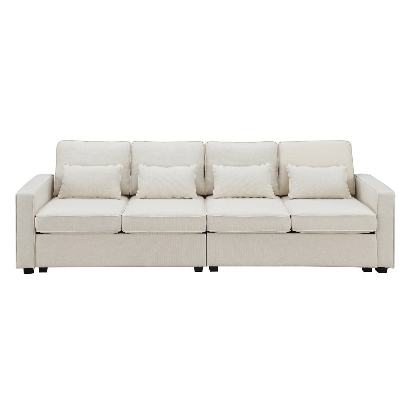 MONDAWE 4-Seater Modern Linen Fabric Sofa with Armrest Pockets and 4 Pillows Minimalist Style Couch