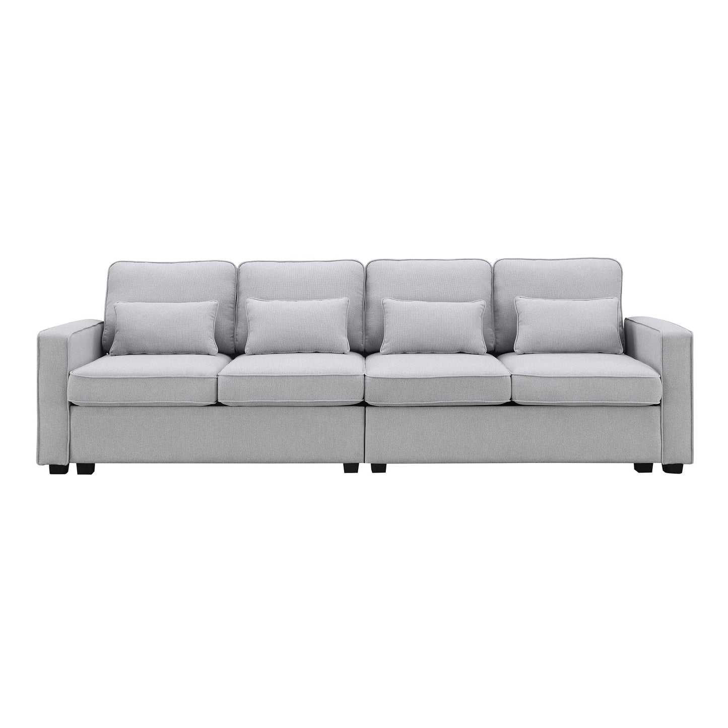 MONDAWE 4-Seater Modern Linen Fabric Sofa with Armrest Pockets and 4 Pillows Minimalist Style Couch