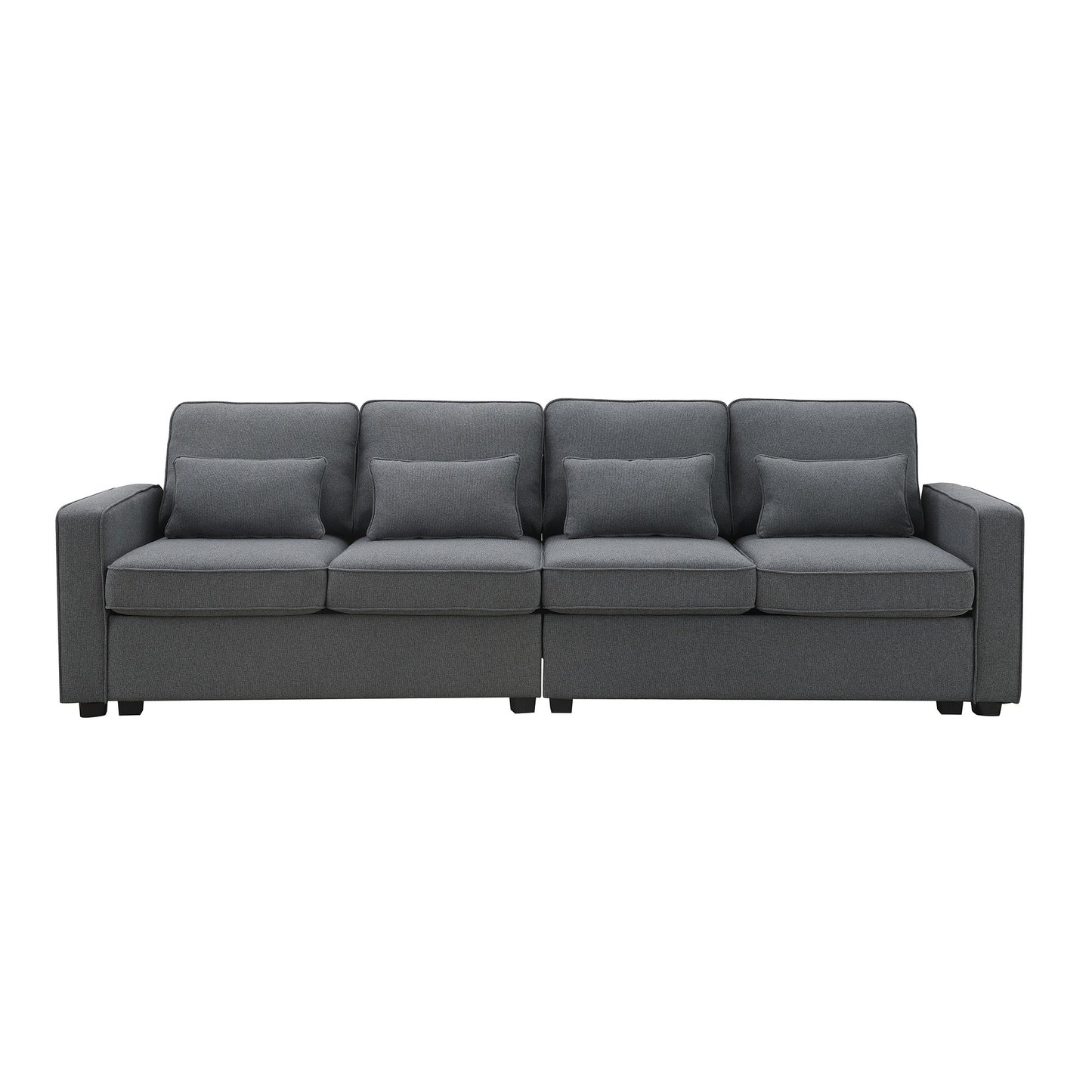 MONDAWE 4-Seater Modern Linen Fabric Sofa with Armrest Pockets and 4 Pillows Minimalist Style Couch