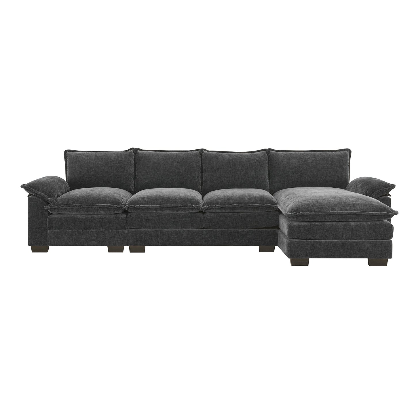 MONDAWE Modern L-shaped Chenille Cloud Sofa with Double Seat Cushions 5-seat Upholstered Indoor Furniture Sleeper Sofa Couch with Chaise Lounge