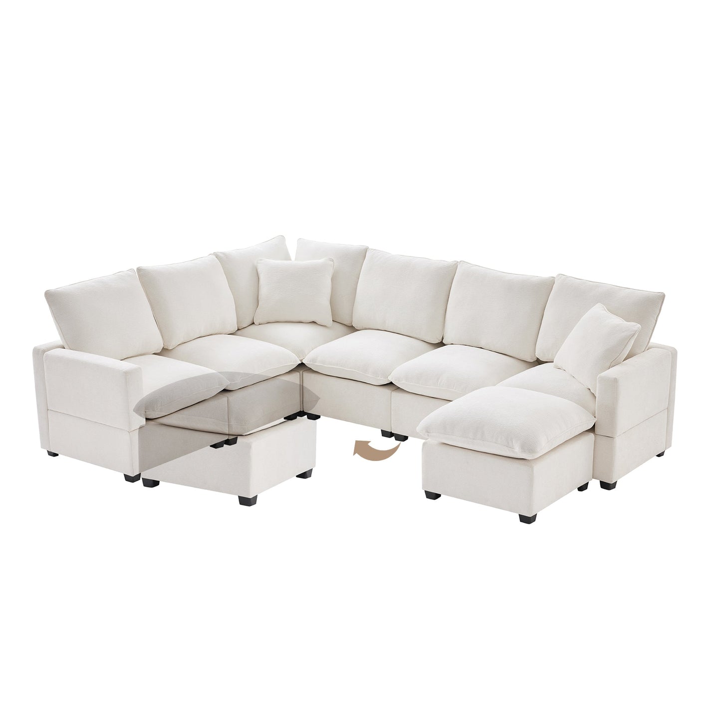 MONDAWE Modern U Shape Modular Sofa 7 Seat Chenille Sectional Couch Set with 2 Pillows Included Freely Combinable Indoor Funiture