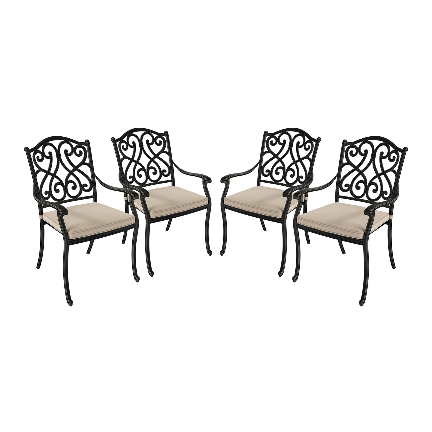 MONDAWE Cast Aluminum Outdoor Dining Armchair with Sofa Cushion (Set of 4)