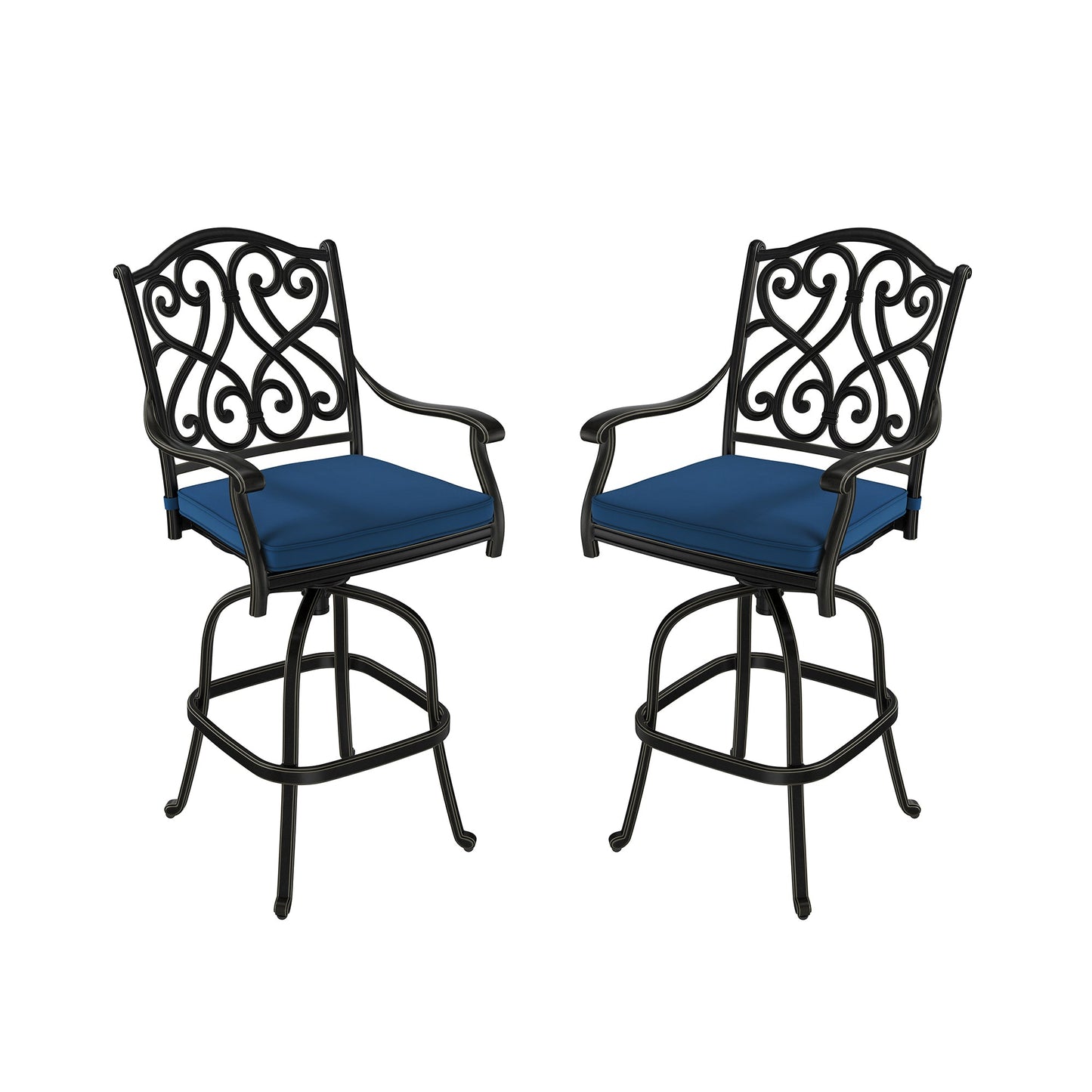 MONDAWE Bar Chair Cast Aluminum Outdoor Stool Chair with Cushion (Set of 2)