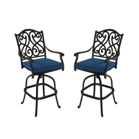 MONDAWE Bar Chair Cast Aluminum Outdoor Stool Chair with Cushion (Set of 2)