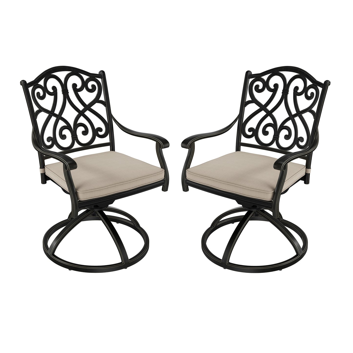 MONDAWE Cast Aluminum Outdoor Dining  360¡ã Swivel Chair Armchair with Cushion (Set of 2)