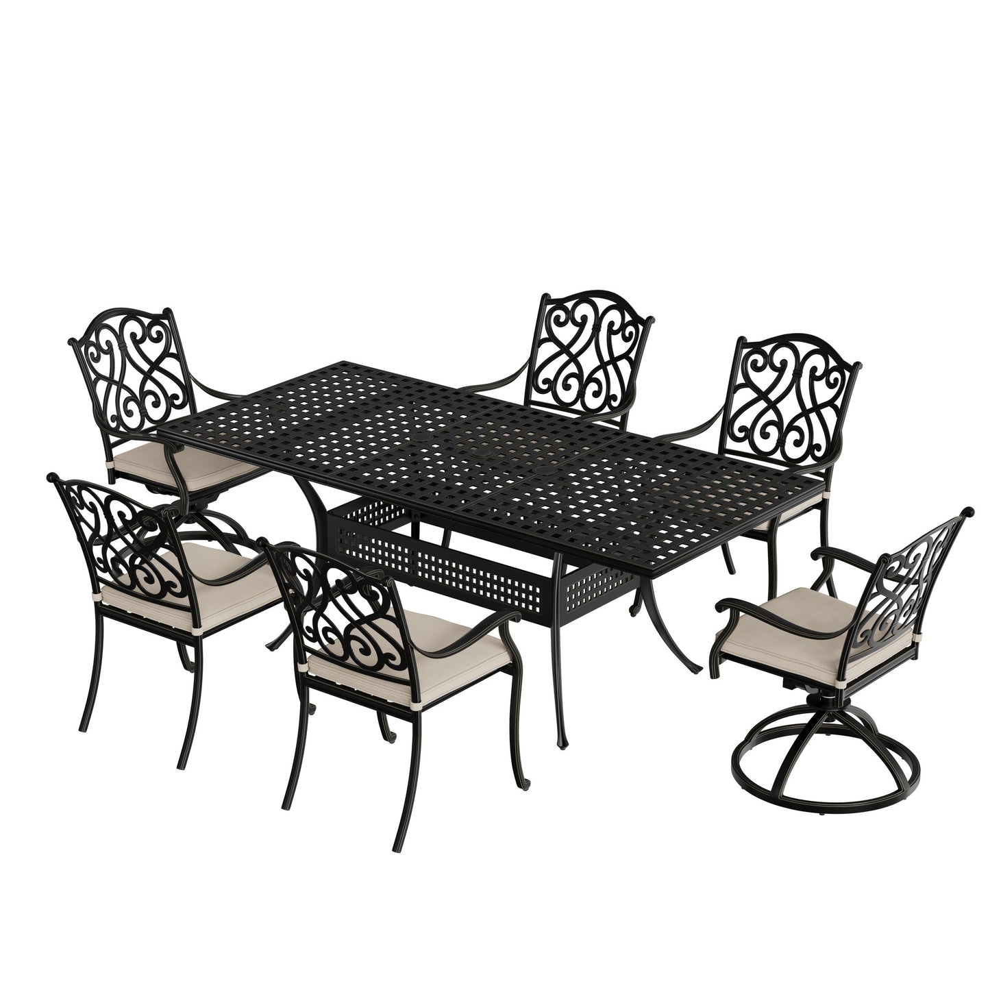 MONDAWE 7 Pieces Rectangular Outdoor Dining Set and 2 pcs Swivel Chair with Cushions