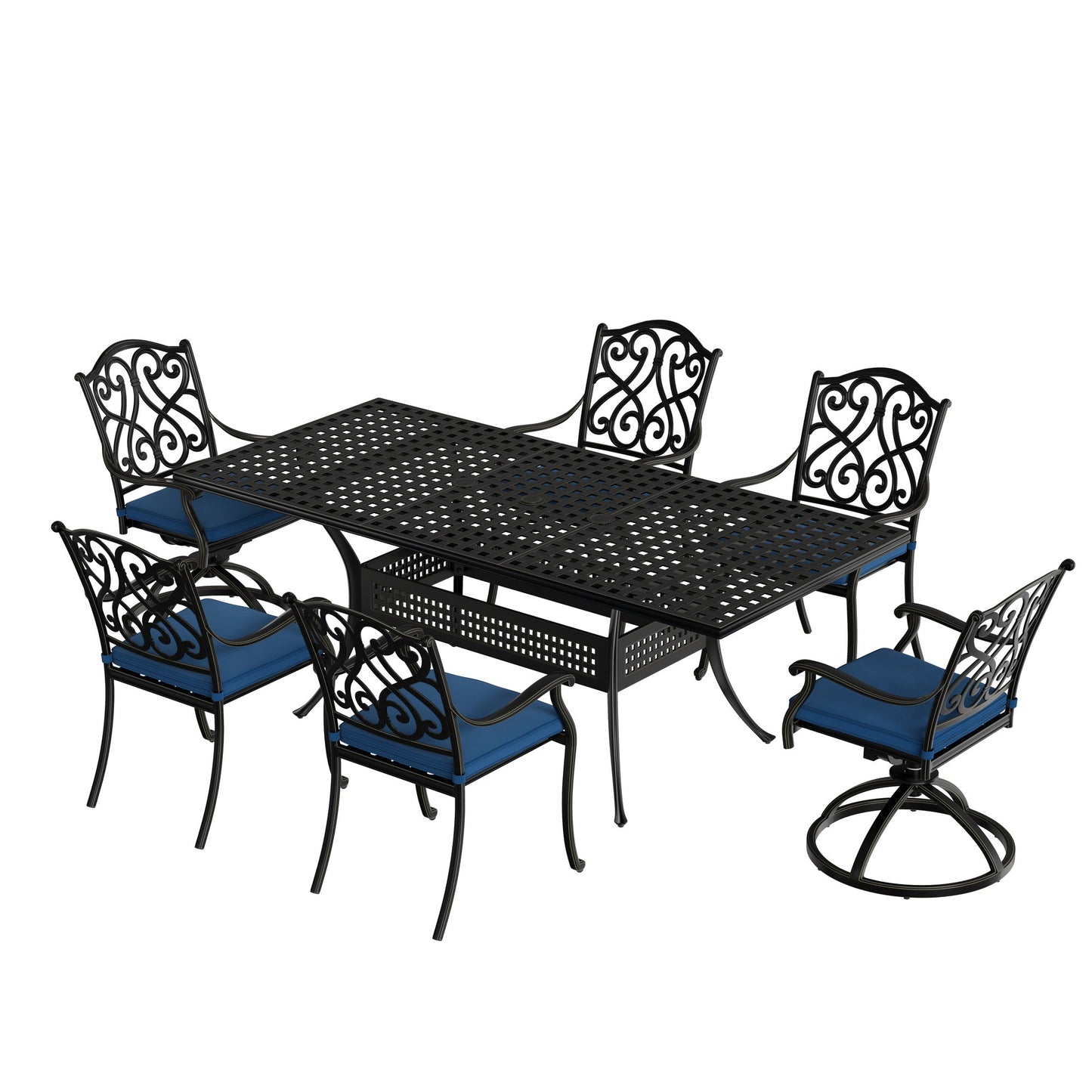 MONDAWE 7 Pieces Rectangular Outdoor Dining Set and 2 pcs Swivel Chair with Cushions