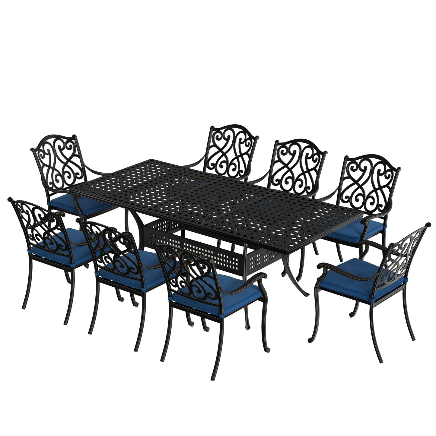 MONDAWE 9 Pieces All-Weather Rectangular Outdoor Dining Set with Cushions