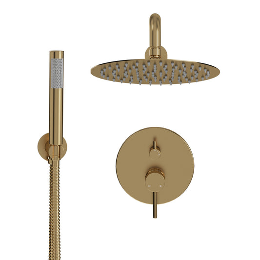 Mondawe 10-Inch Two-function Wall Mount Round Shower Set  in Brushed Gold