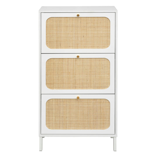 mondawe freestanding modern natural rattan 3 door shoe rack storage cabinet for entryway living room