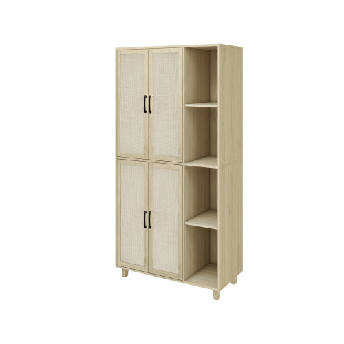 4 Door Cabinet with 4 Shelves with 4 Adjustable Inner Shelves, Storage Cabinet