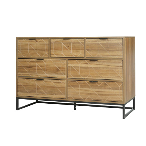 Modern 7 Drawer Dresser Wood Cabinet (Walnut)