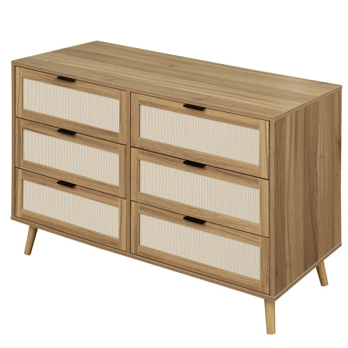 Modern 6 Drawer Dresser Wood Cabinet (Walnut)