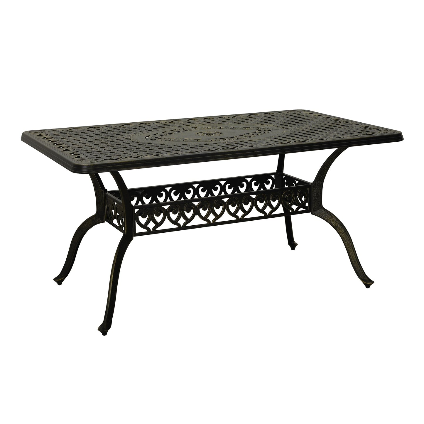 Mondawe 59. in Cast Aluminum Patio Rectangular Hollow-Carved Dining Table with Umbrella Hole