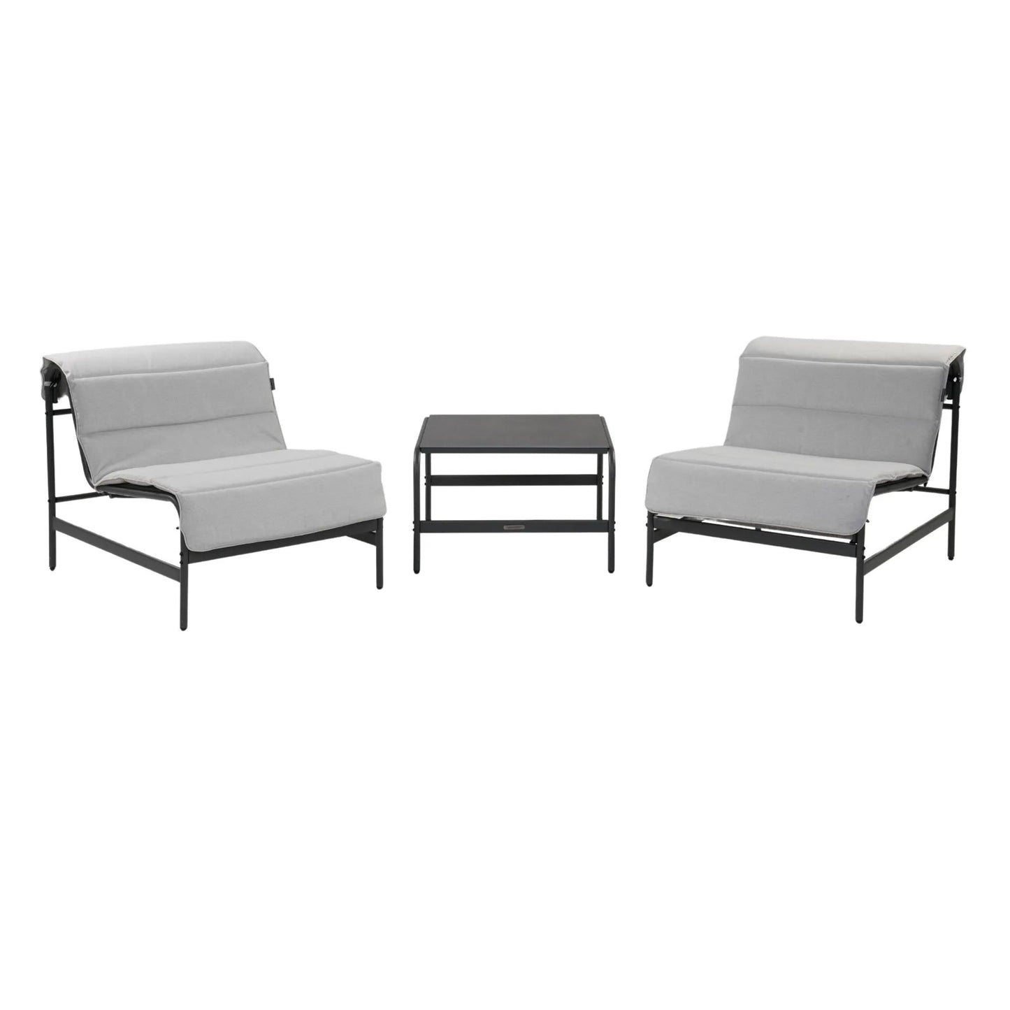 MONDAWE Outdoor Chaise Lounge Chairs and Table Set With Cushions In Matel Frame Removable (Set of 3)