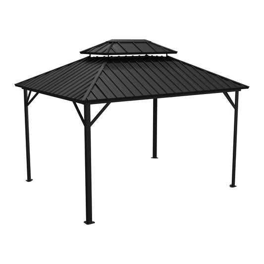 MONDAWE 10 x 12 ft Hardtop Iron Outdoor Patio Gazebo with Ventilated Double Roof, Black