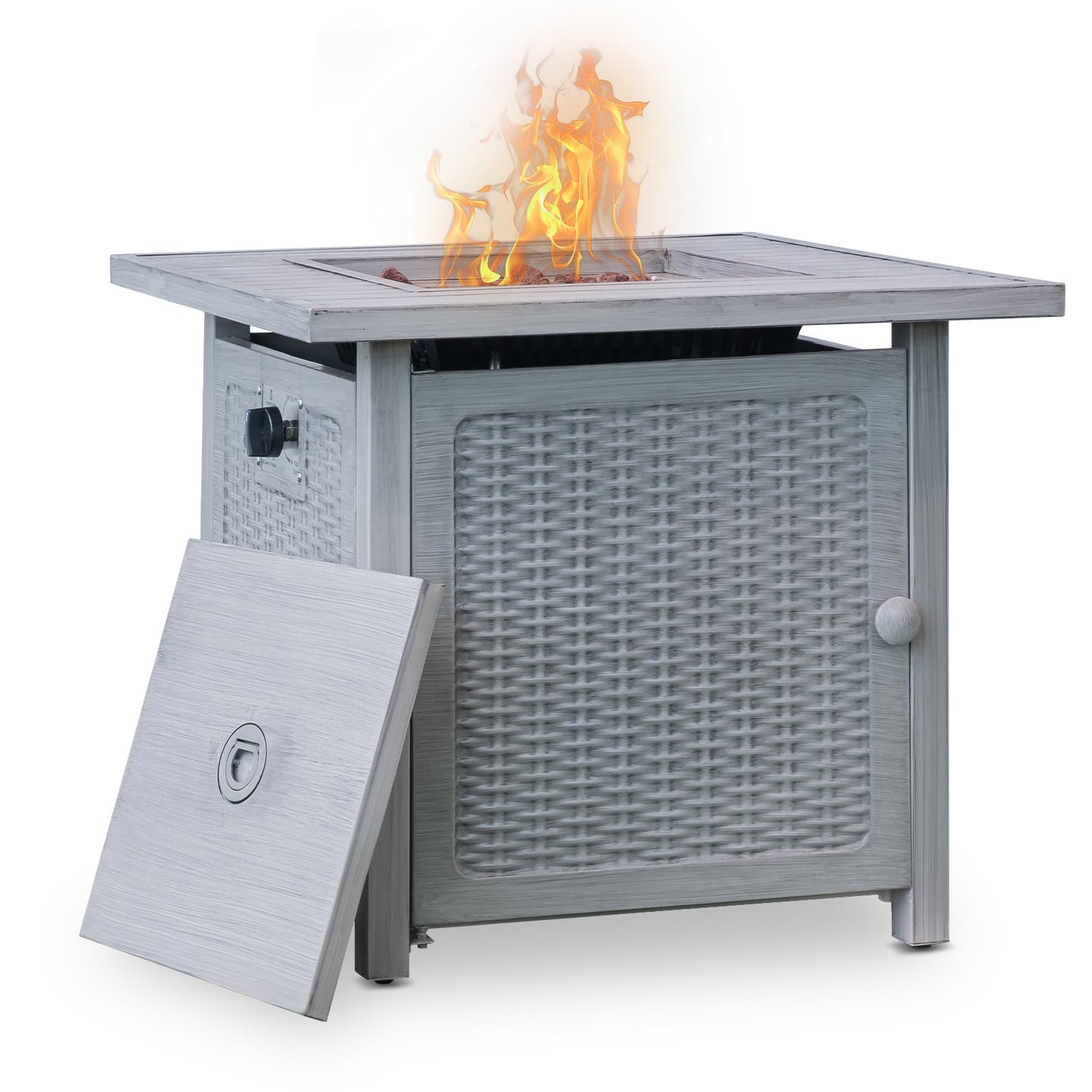 MONDAWE 28.54-in W 50000-BTU Black Portable Stainless Steel Square Tabletop Propane Gas Fire Pit