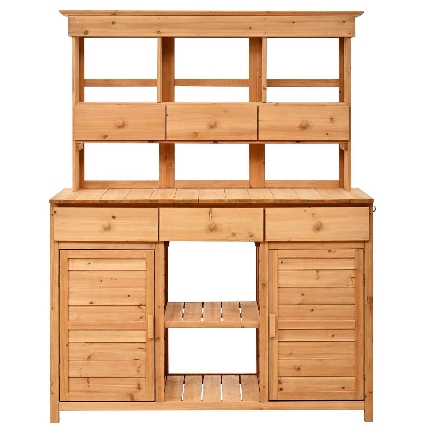Mondawe 65.7inches H Outdoor Garden Potting Workbench,Fir Wood Bench Table With Vertical Storage Shelf