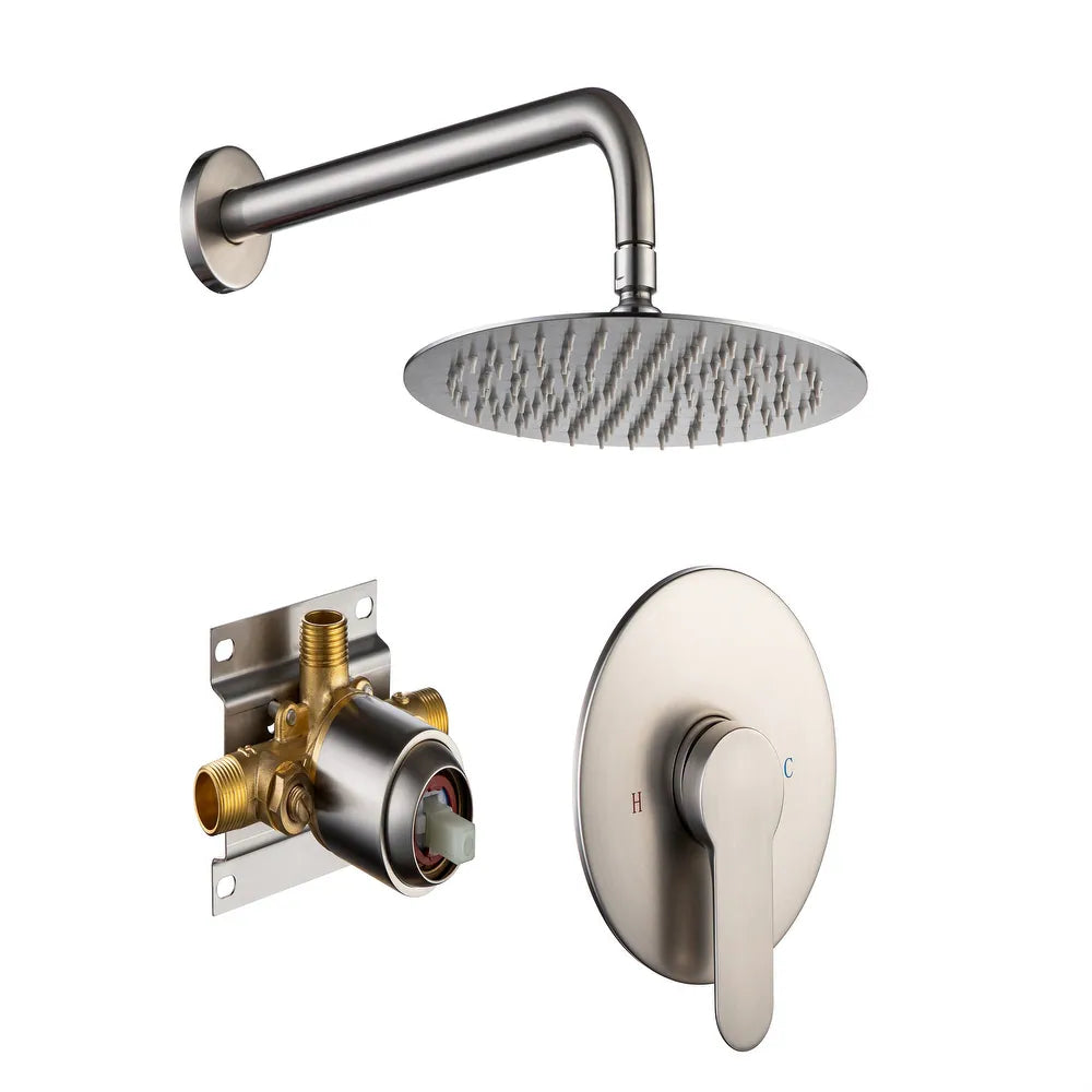 Mondawe 10 in Brushed Nickel 1-handle Single Function Round Shower Set Faucet Valve Included