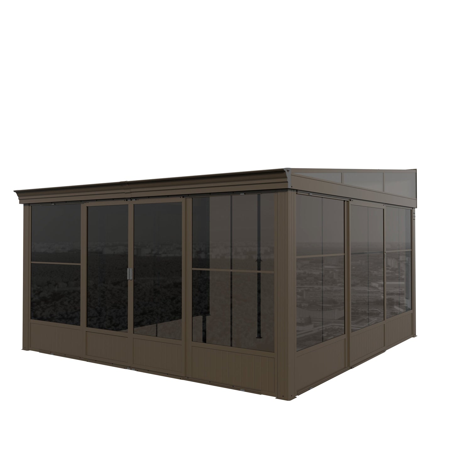 Mondawe 12x14 ft. Wall Mounted All-Season Permanent Outdoor Patio Gazebo Sunroom with Side Door