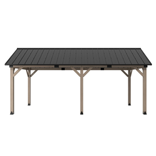 MONDAWE 12 x 20 ft. Wood Gazebo Cedar Framed Wooden Gazebo Patio Steel Hardtop Gazebo with Galvanized Steel Gable Hardtop Roof for Patio Lawn Backyard, Black Roof + Dark Wood Frame - Greenwich Serie