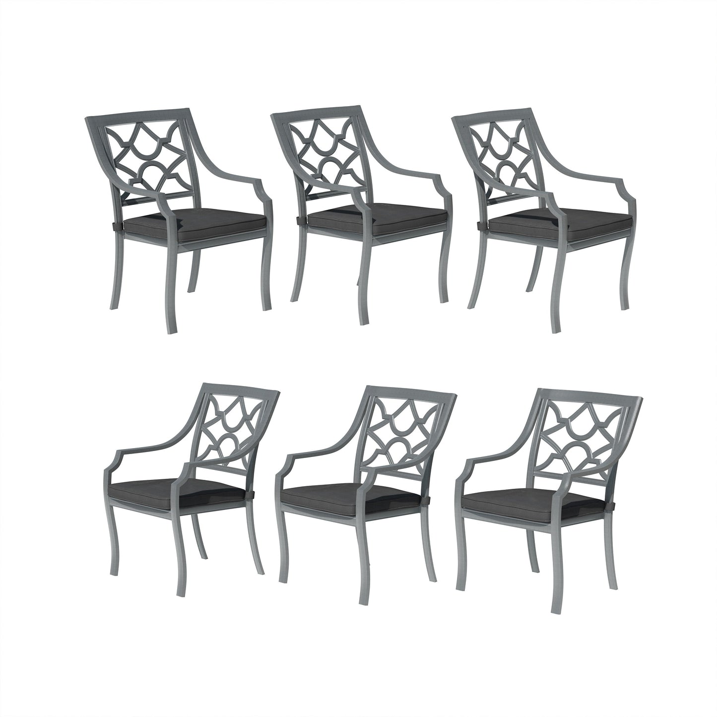 Mondawe Powder Coated Cast Aluminum Outdoor Dining Armchair with Cushion (Set of 6)