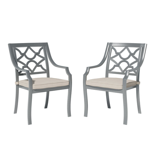 MOODCAK_PRNT Mondawe 2 Pieces Powder Coated Cast Aluminum Outdoor Dining Armchair with Cushion