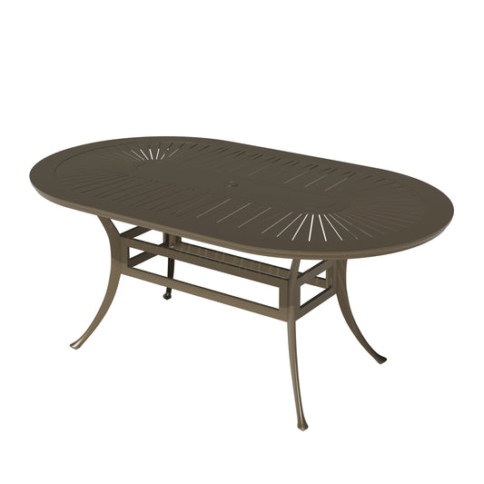 MOODTAKQBDRA Mondawe 72 in x 42 in Oval Powder Coated Cast Aluminum Outdoor Dining Table with Umbrella Hole