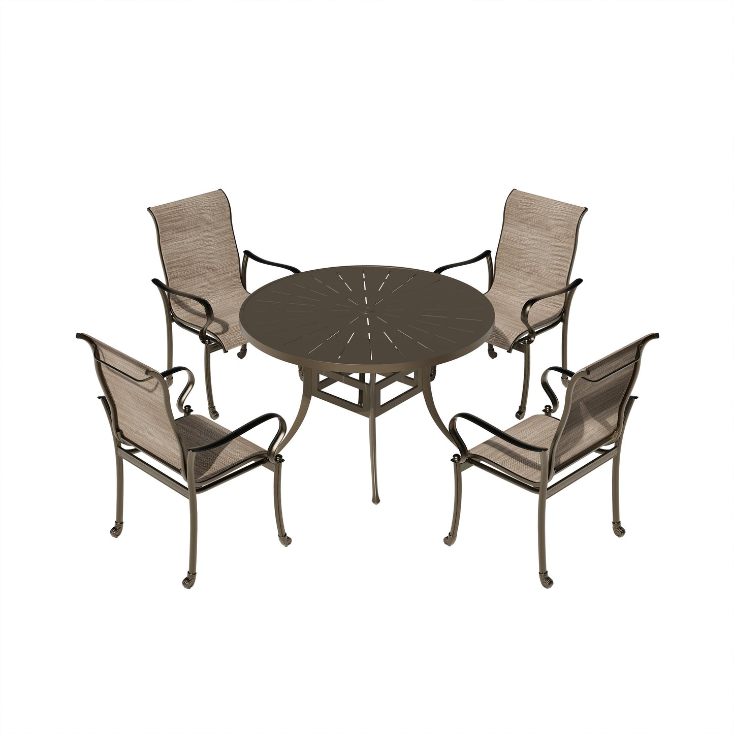 Mondawe 5 Pieces Outdoor Patio Dining Set with 48 in W Round Dining Table and 4 Armchairs