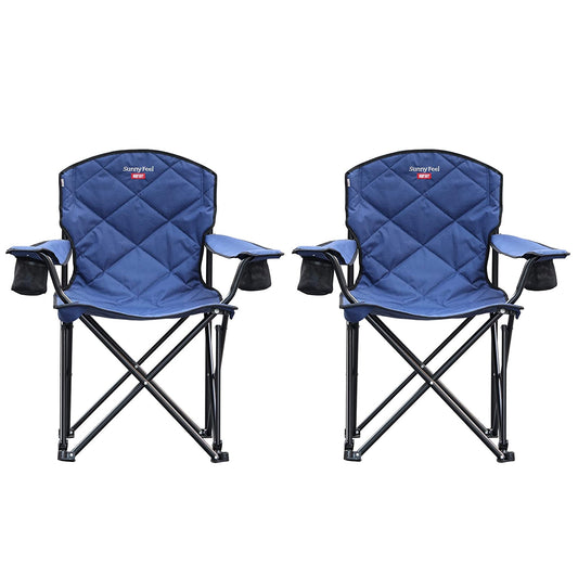 MONDAWE Blue 2-Piece Metal Outdoor Beach Chair Camping Lounge Chair Lawn Chair with Mesh Storage Pouch and Cup Holder