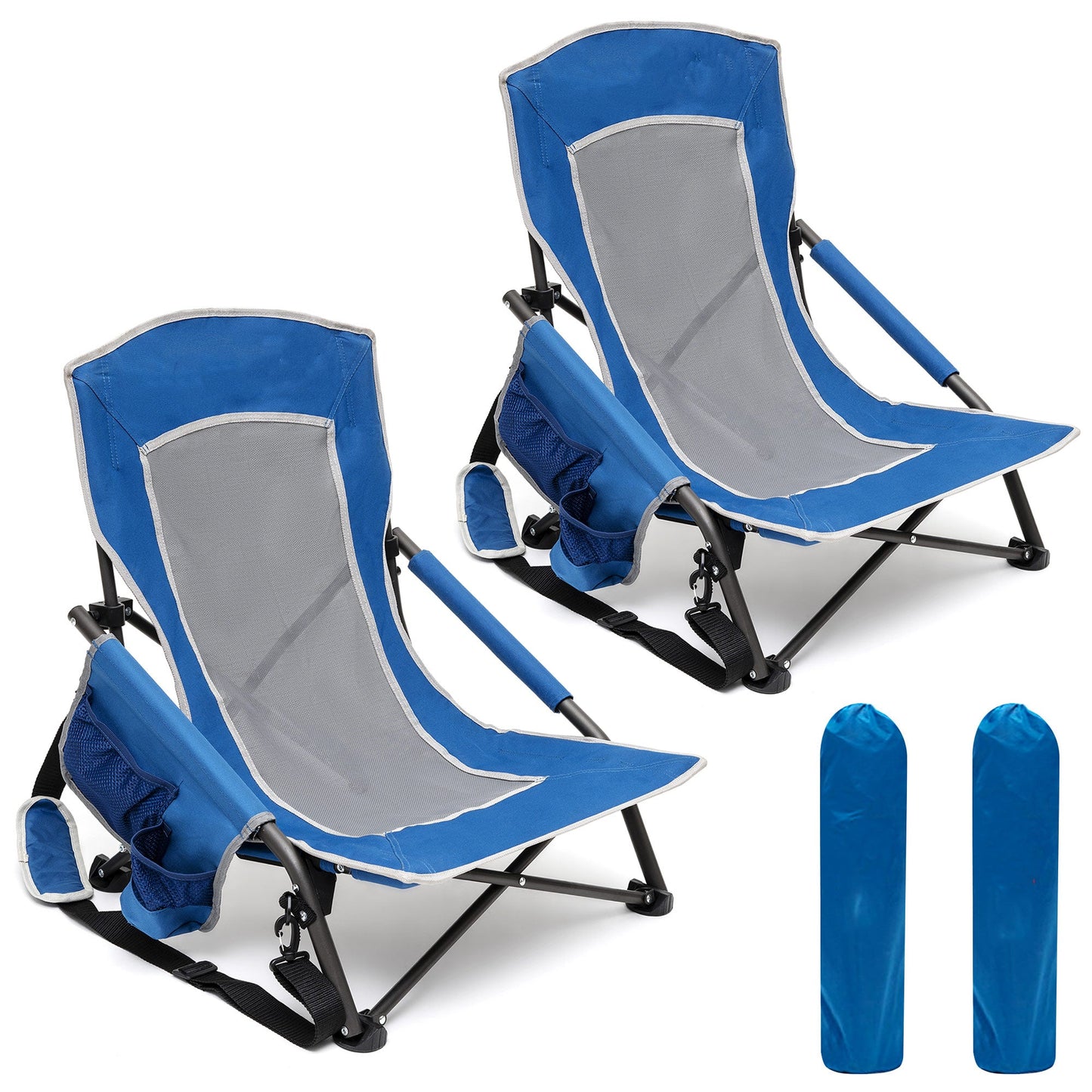 MONDAWE 2-Pack Portable Folding Camping Chairs with Carry Bag & Cup Holder