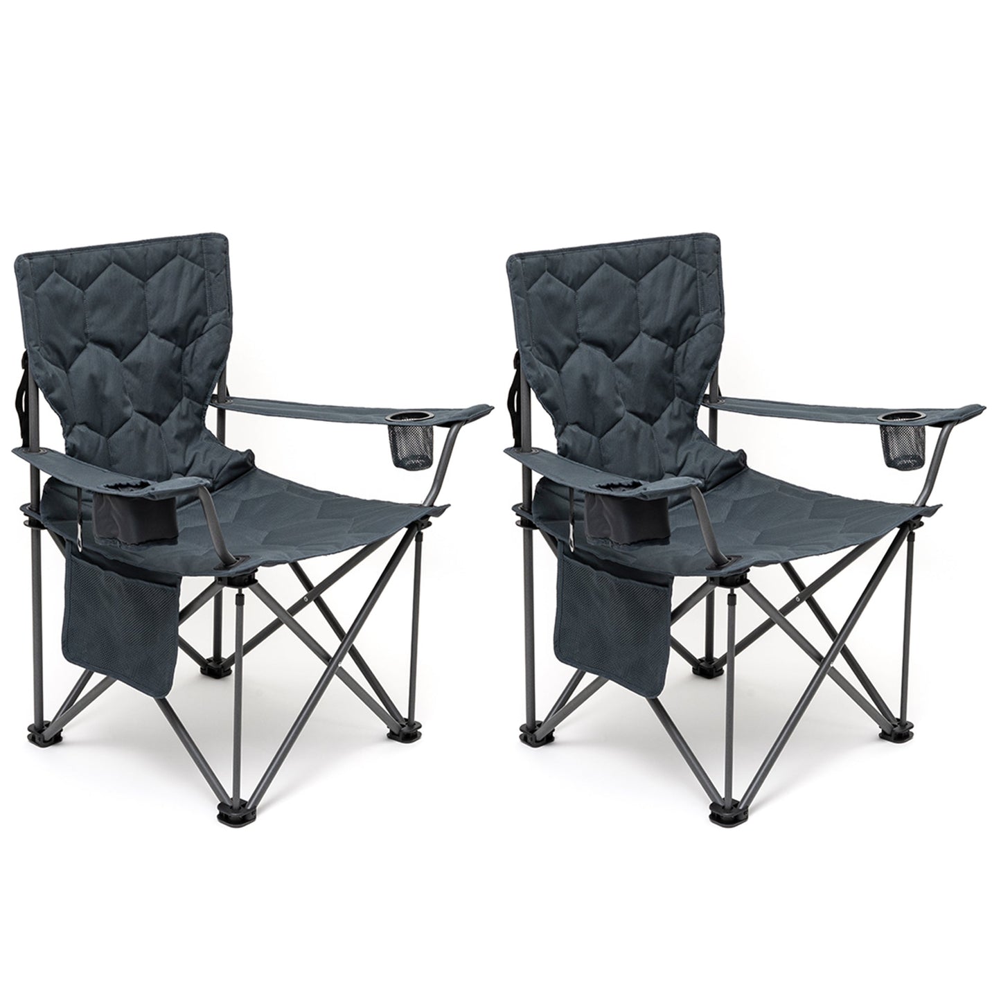 MONDAWE Outdoor Dark Grey Metal Frame Adjustable Folding Beach Chair with Side Pocket (Set of 2)