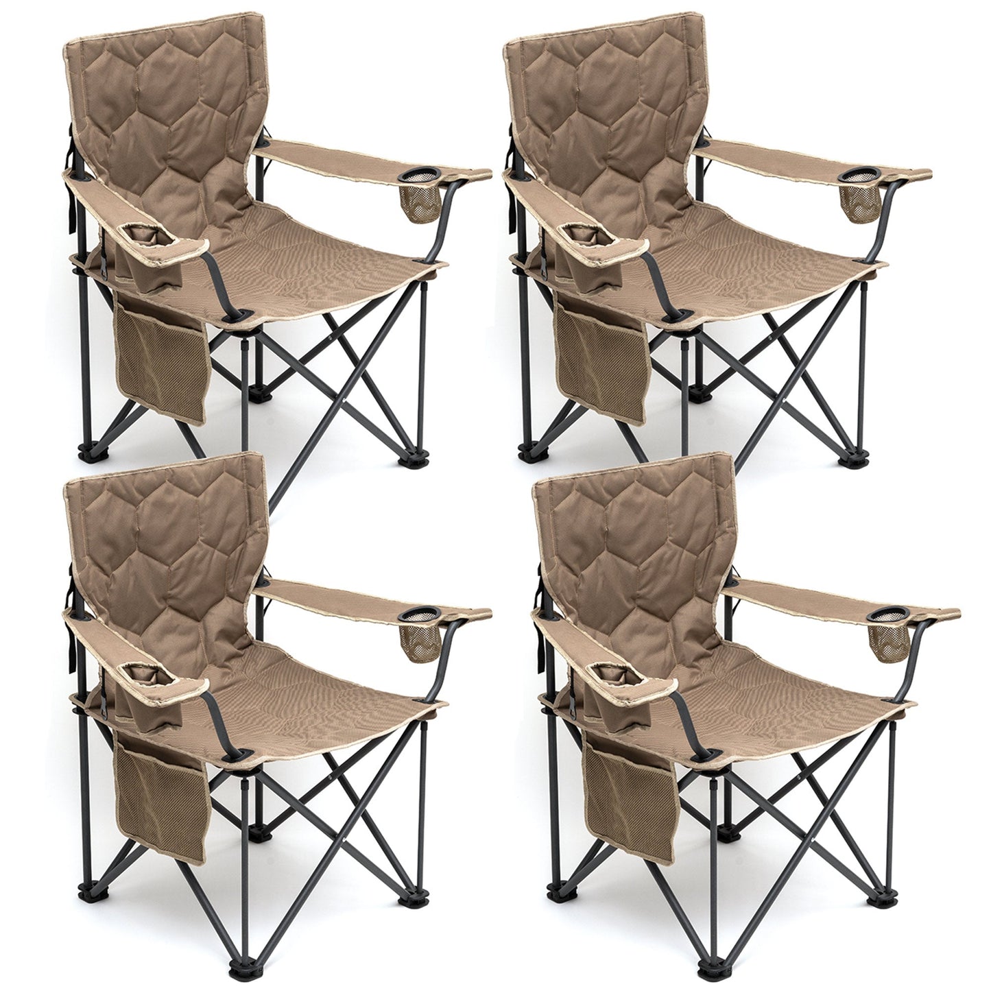 MONDAWE Outdoor Metal Frame Adjustable Folding Beach Chair with Side Pocket (Set of 4)