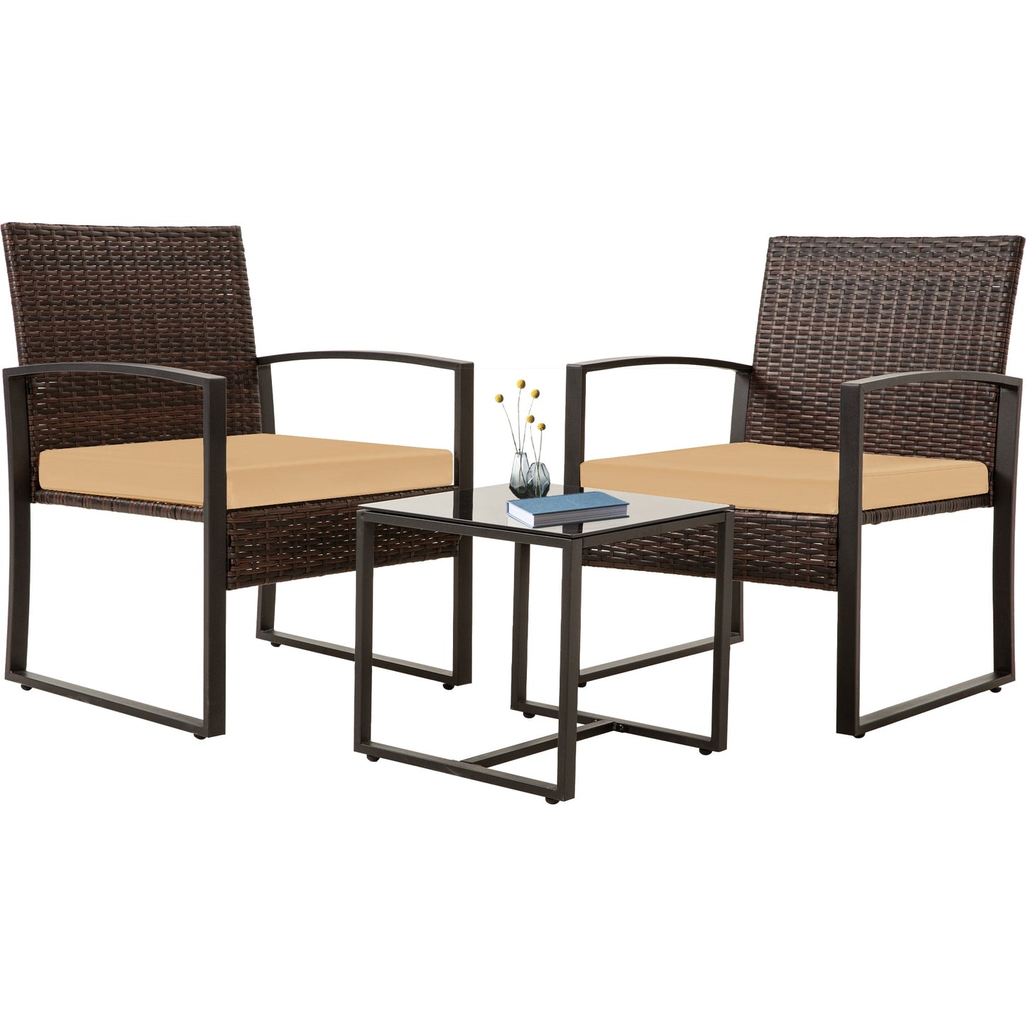 MONDAWE 3 Piece Outdoor Patio Furniture Patio Bistro Set Rattan Balcony Furniture Set