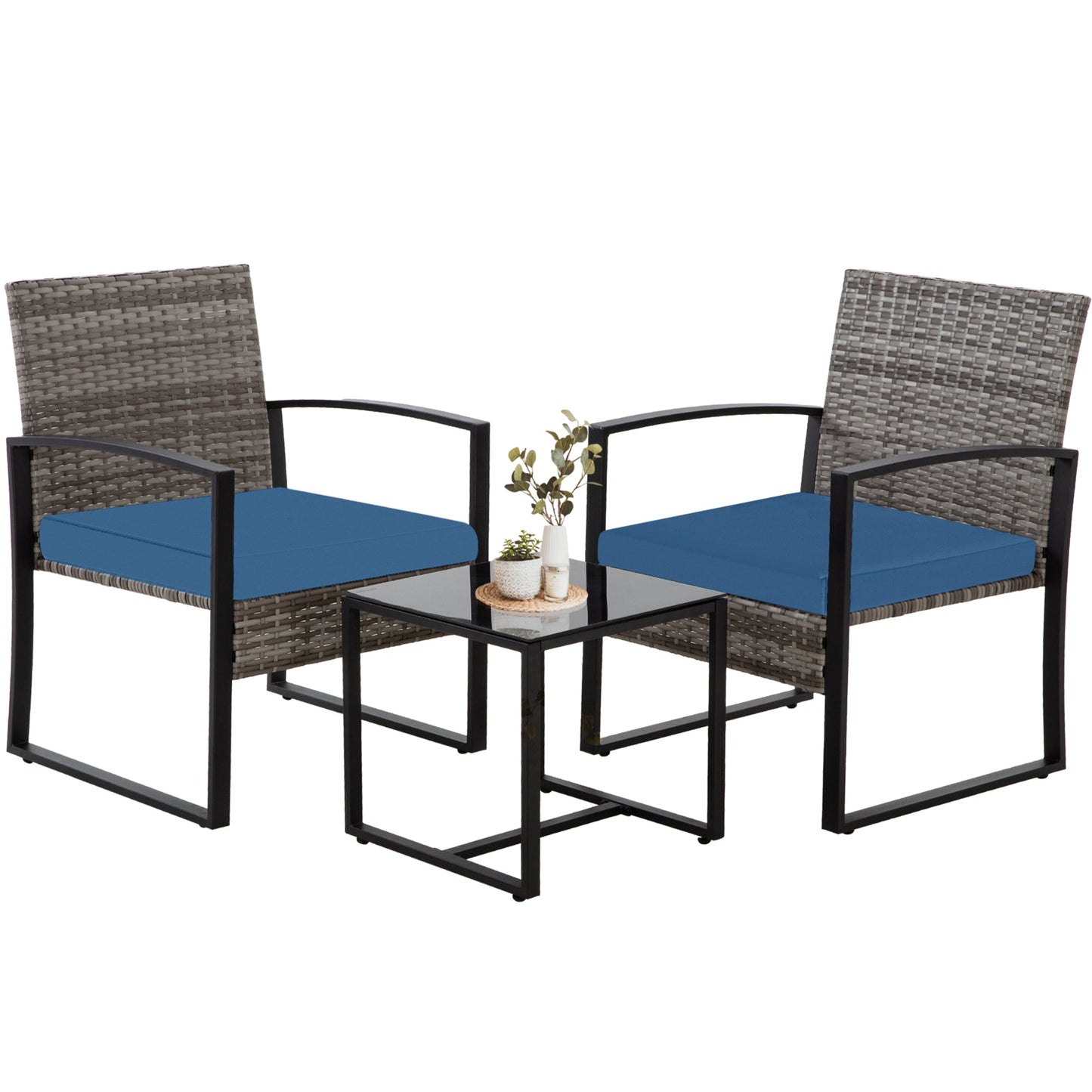 MONDAWE 3 Piece Outdoor Patio Furniture Patio Bistro Set Rattan Balcony Furniture Set