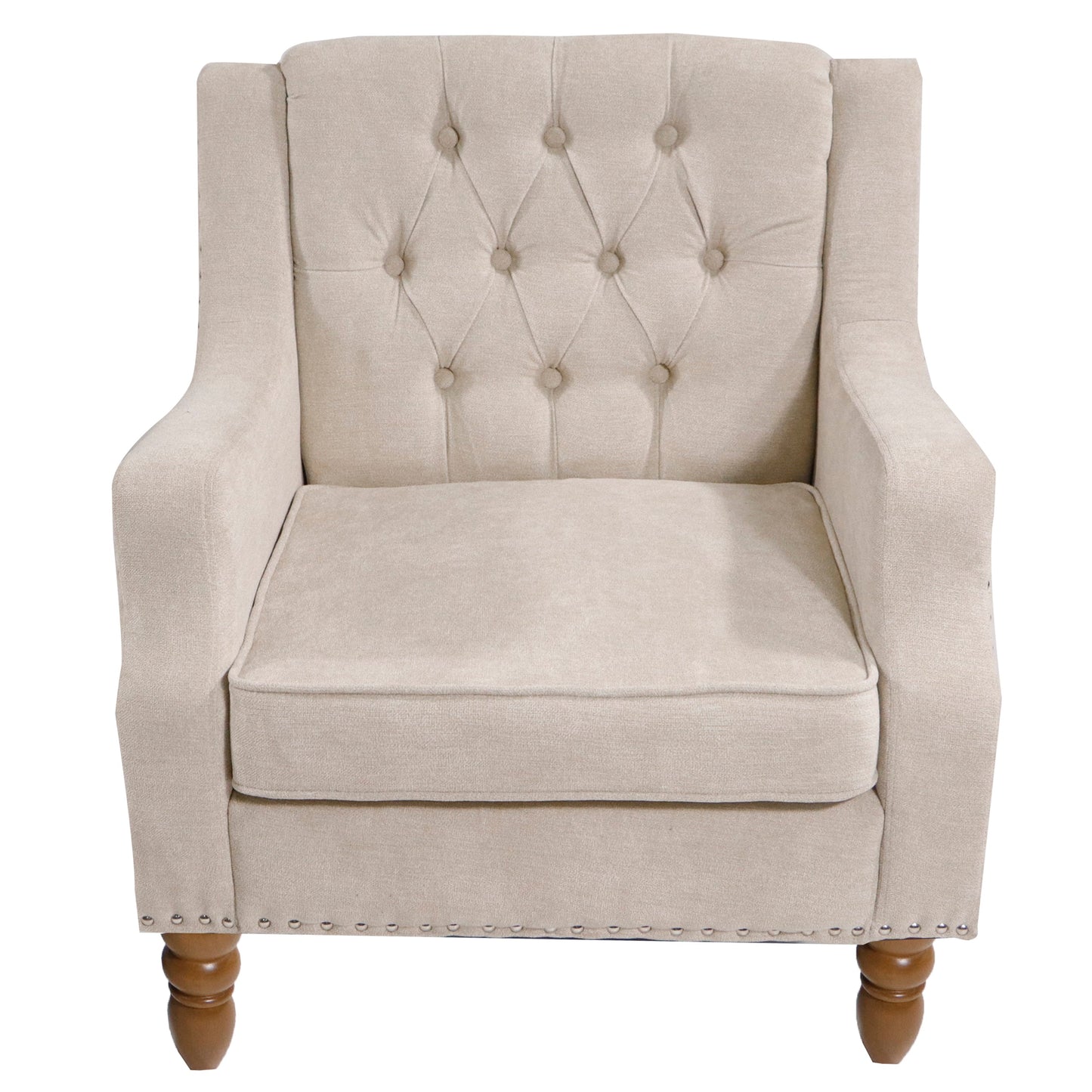 Mondawe Modern Accent Chair, Button Tufted Upholstered Armchair with Vintage Brass Studs