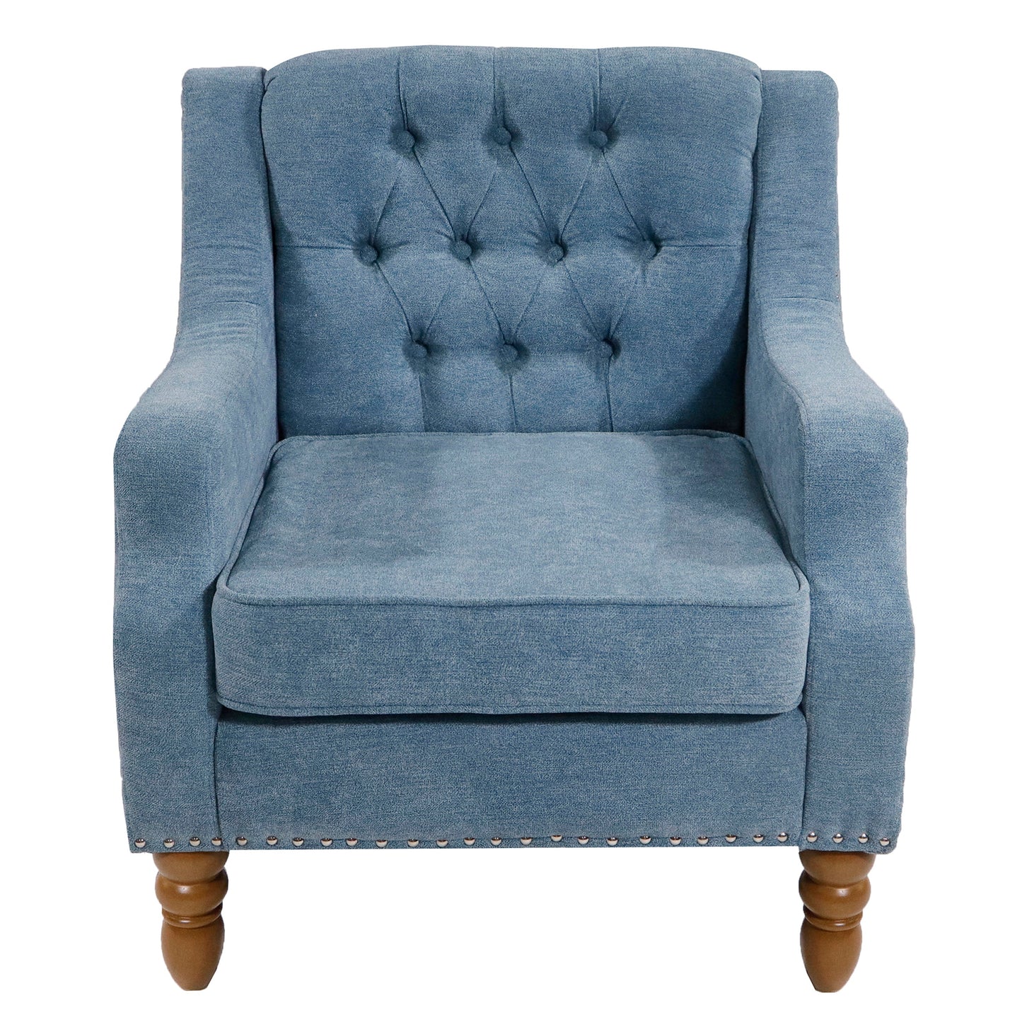 Mondawe Modern Accent Chair, Button Tufted Upholstered Armchair with Vintage Brass Studs