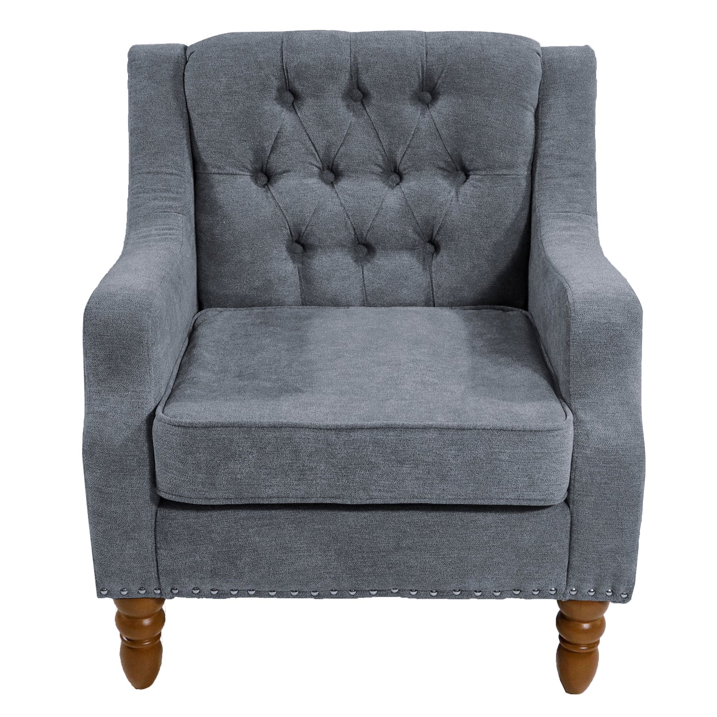 Mondawe Modern Accent Chair, Button Tufted Upholstered Armchair with Vintage Brass Studs