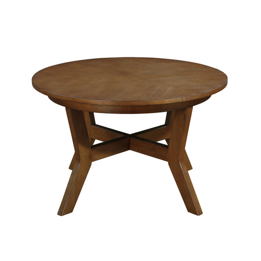 Mondawe 32 Inch Wooden Circular Coffee Table, Medieval Farmhouse Design Coffee Table