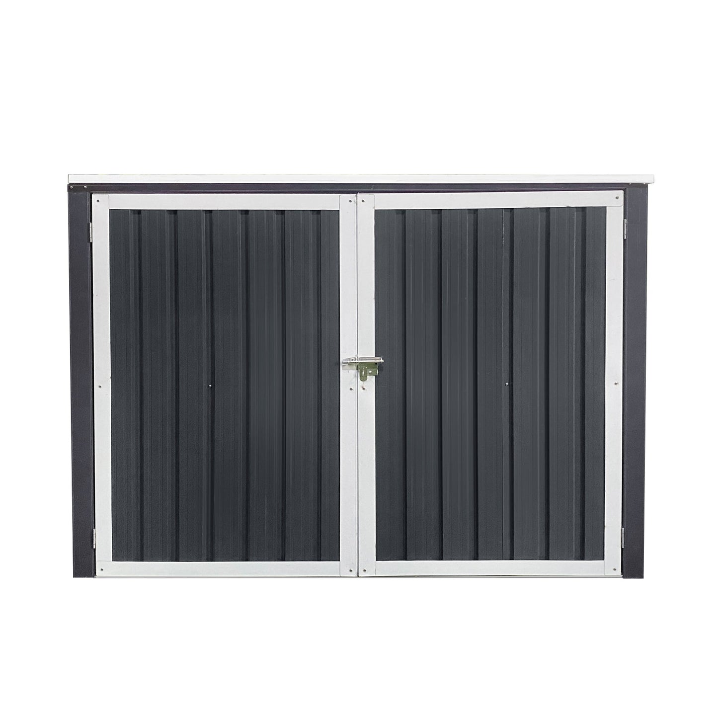 MO-SS-30160 Mondawe Garbage Bin Shed Stores 2 Trash Cans Metal Outdoor Bin Shed for Garbage Storage, Grey