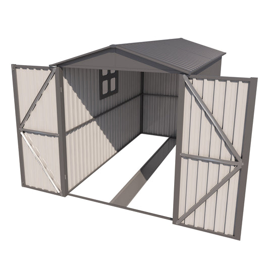 MO-SS-00071 Mondawe Motorcycle Outdoor Steel Storage Shed Lawn Tool House With Window, Tracks and Fixtures