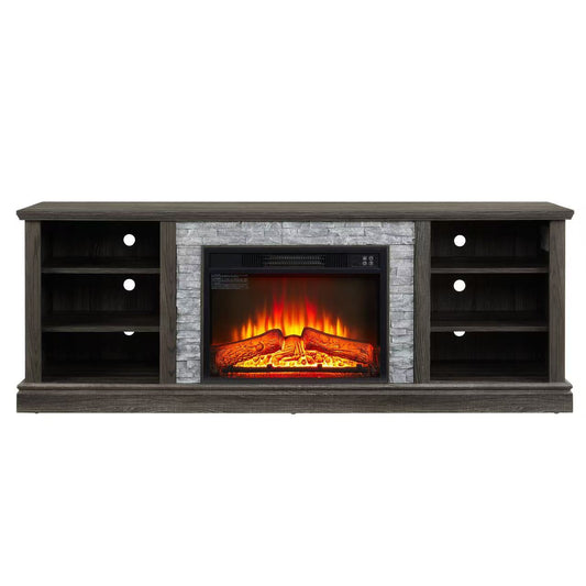 Mondawe Large TV Storage Rack, Artificial Stacked Stone Surround 23 Inch Fireplace Media Console