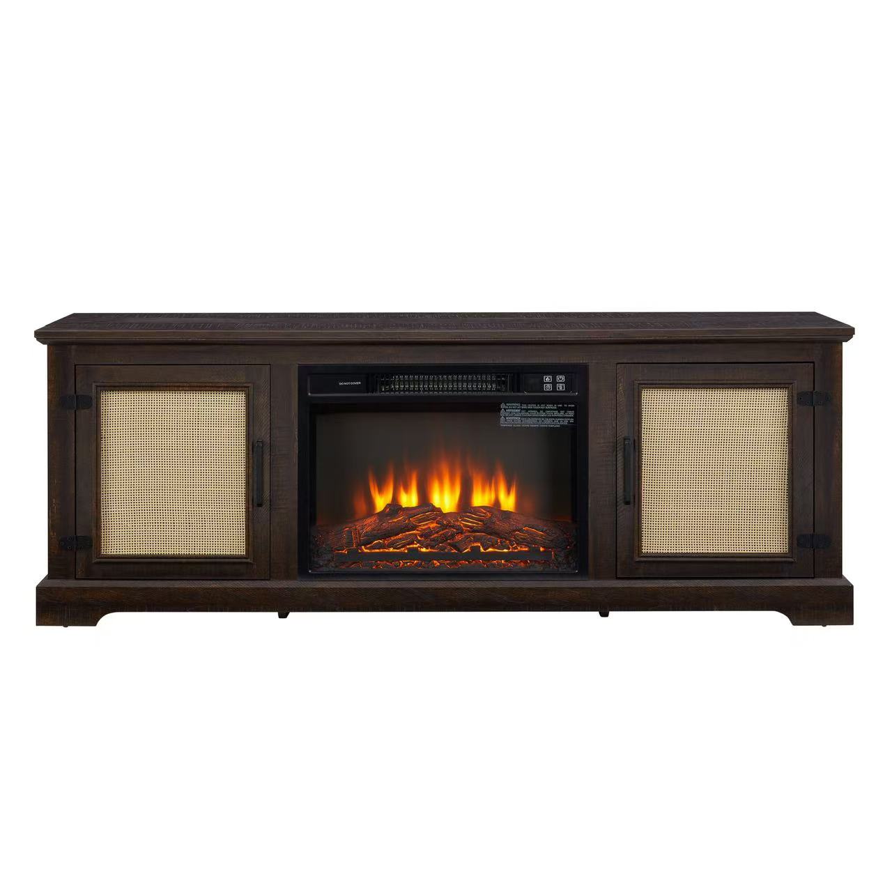 Mondawe Farmhouse Rattan TV Stand Console With Fireplace, Suitable For Storage Of TV Under 70 Inches