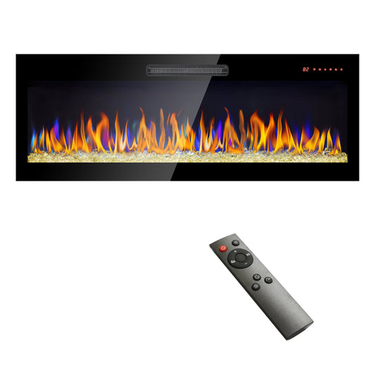 Mondawe 50Inch Recessed Ultra Thin Tempered Glass Front Wall Mounted Electric Fireplace With Remote