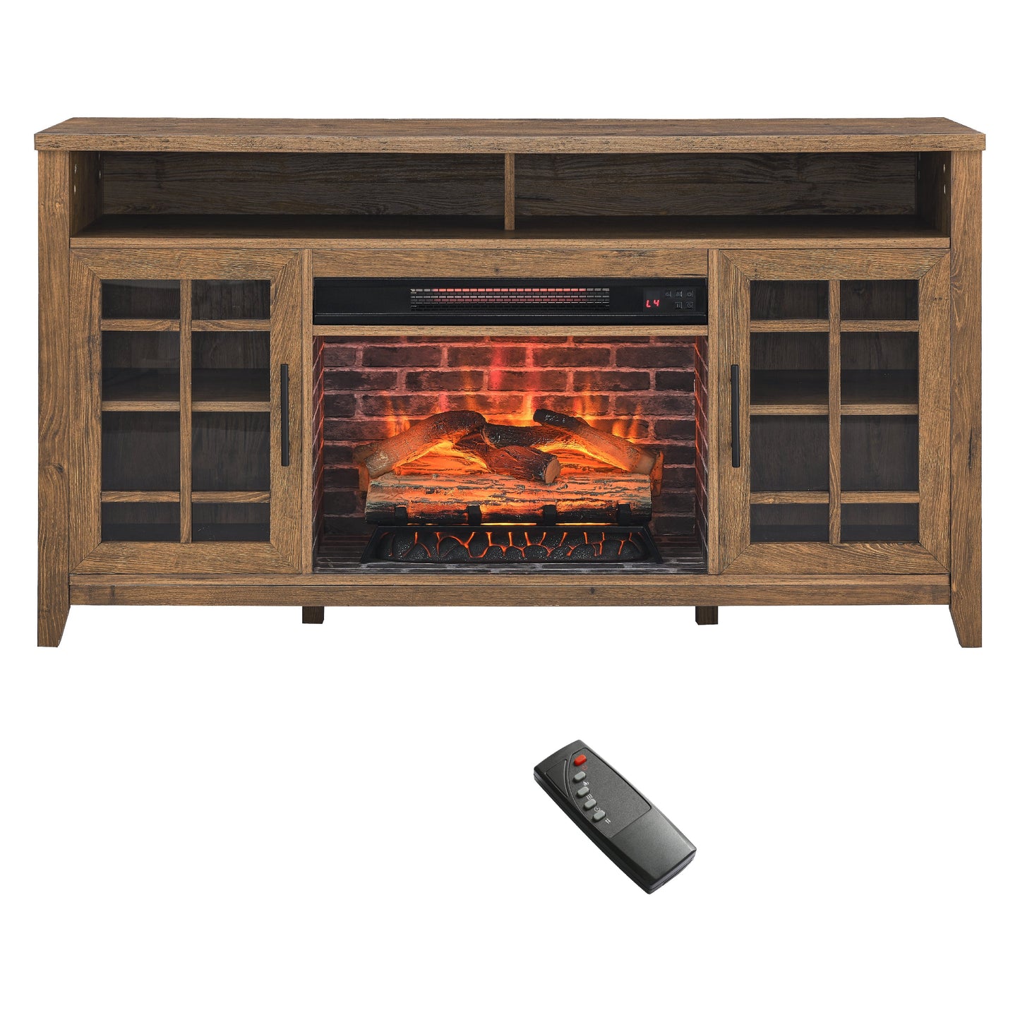 Mondawe 55 Inch Tv Media Stand With Electric Fireplace Kd Inserts Heater,Reclaimed Barnwood Color